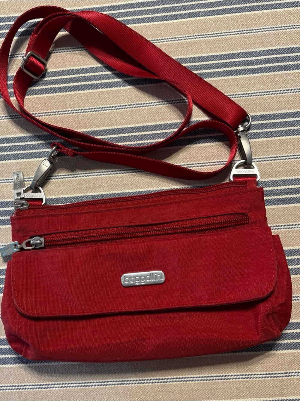 Baggallini Red Convertible Crossbody with Silver Accents